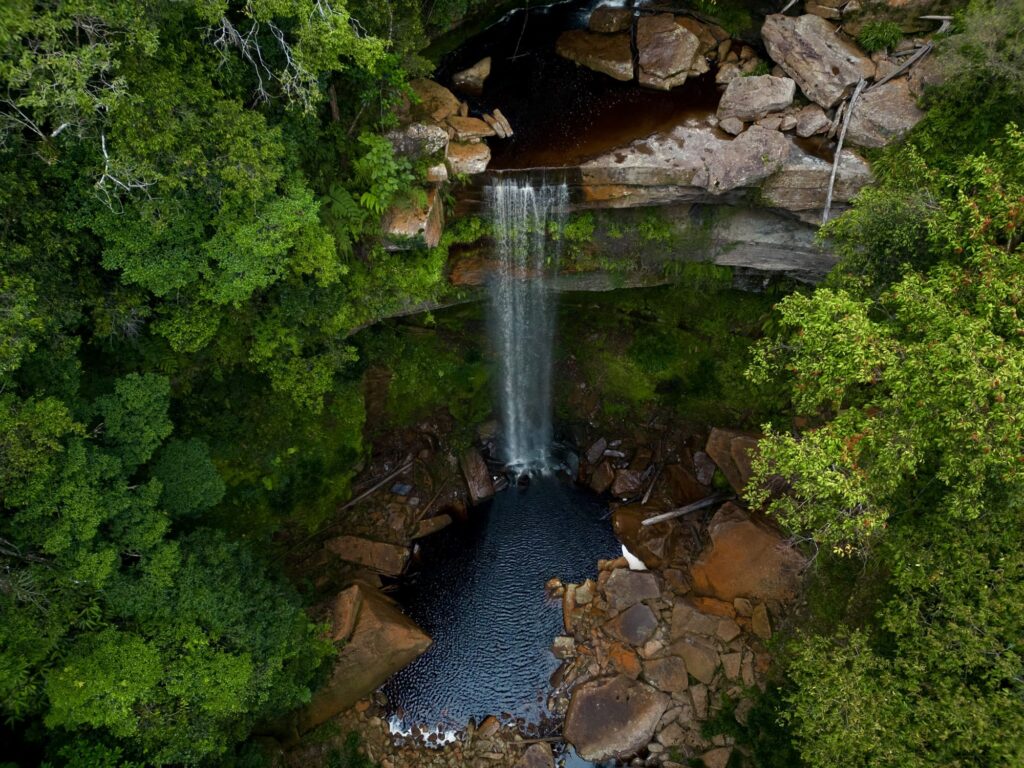 Aerial drone view of Maliau Basin rainforest